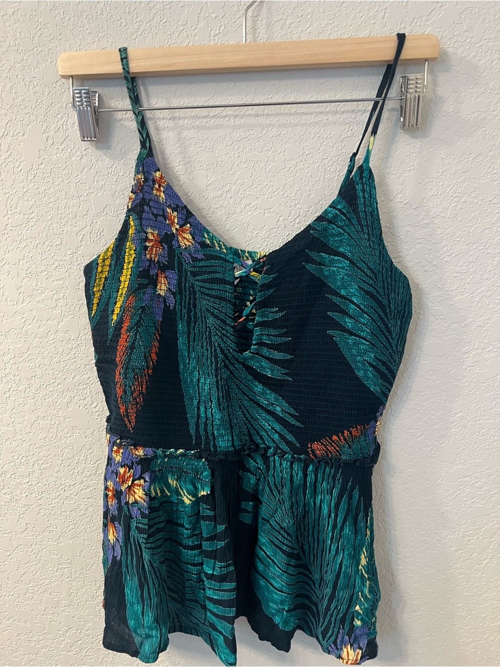 Patrons of Peace Sleeveless Smocked Tropical Top